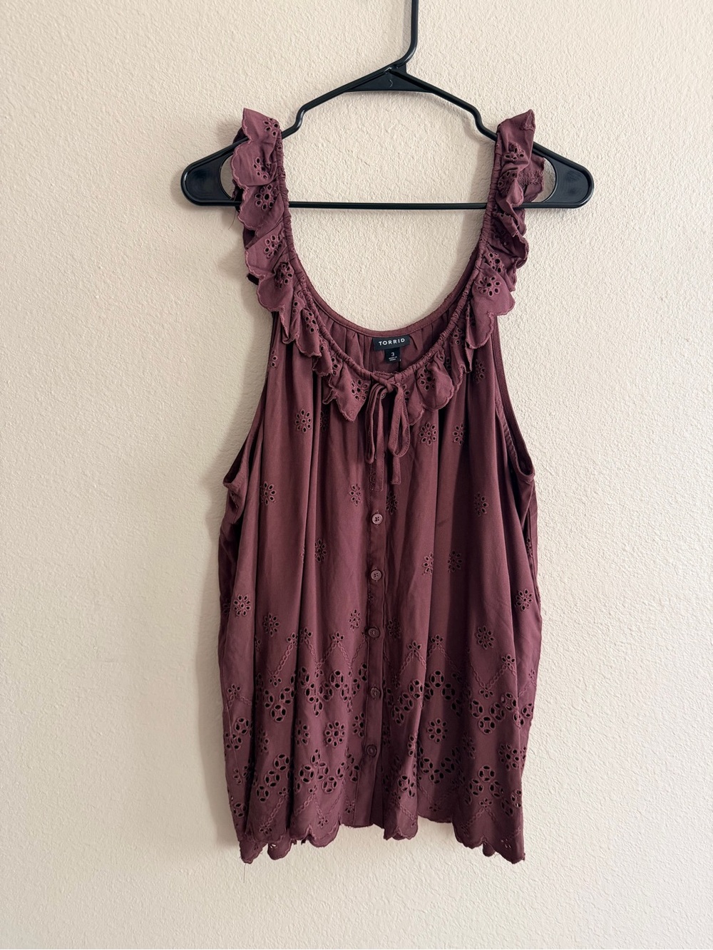 Torrid Brown Ruffle Eyelet Sleeveless Blouse